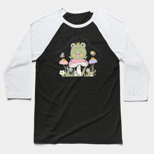 Charming Introverted Frog with Crown and Mushrooms Baseball T-Shirt